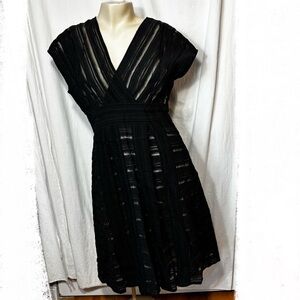 Cynthia Steffe size 4 women’s sheer black white silk cotton dress striped retro